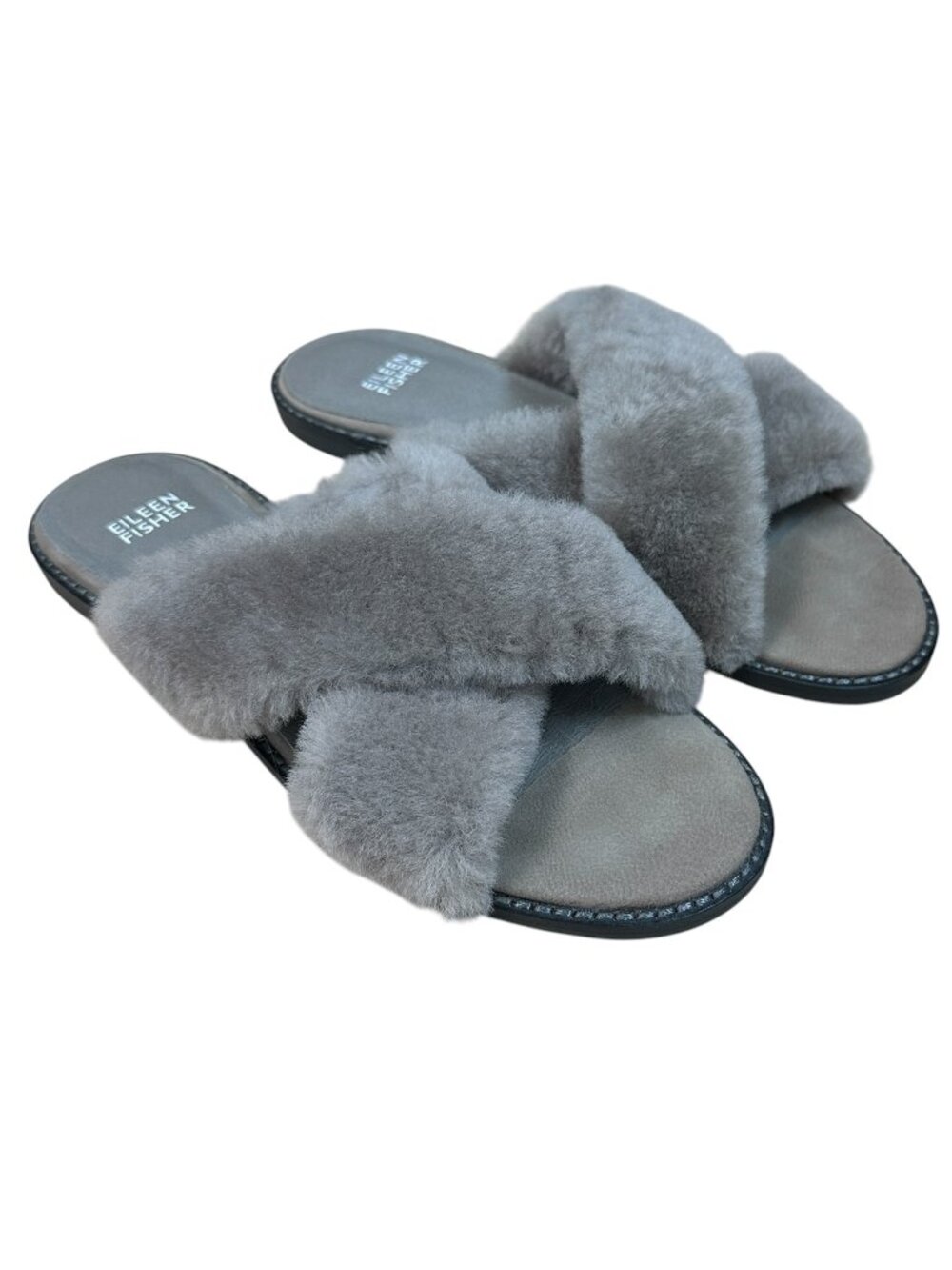 Eileen Fisher Women's Cross Shearling Gray Slippers Size 8